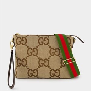 Gucci Jumbo GG Canvas Crossbody Messenger Pouch with Web Strap